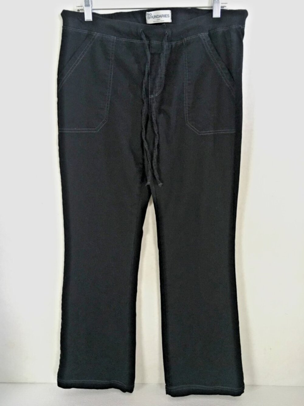 No Boundaries Lounge Pants Size L 12 - 14 Black Front Pockets Pull On Drawstring